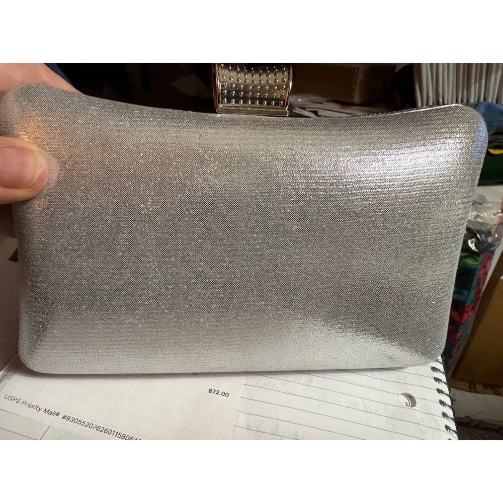 Women Silver Rhinestone Evening Clutch Bag Crystal‎ Formal Wedding Prom Purse